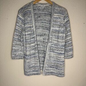 J. Jill Open Front Cardigan 100% Cotton Blue & Grey Speckled Women’s Size M